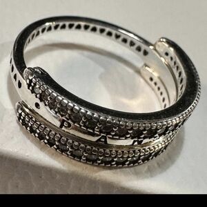 $ FIRM $ 🌟Genuine🌟Pandora Sterling Silver Flipping Hearts Logo Ring Sz 7✨️